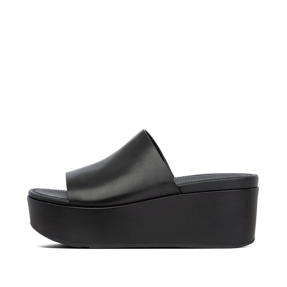 Fitflop Womens Wedge Black - Eloise Leather Slides - 83HTGJQLO